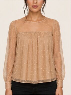 Elegant Sheer Polka Dot Top - Tan